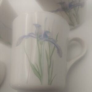 Corningware Mug Set of 4 Blue Iris Coffee Tea‎ Cup White Floral
